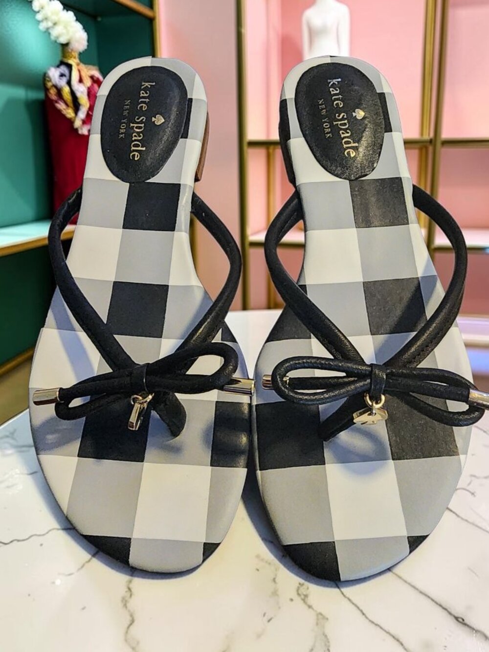 Kate Spade New York Checkered Bow Sandals – Size 6